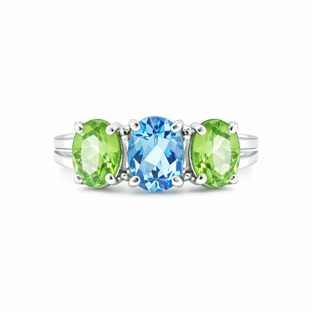 Green Amethyst Oval Ring 2.00 Ct. 925 Sterling Silver Stackable Eternity Band Gi
