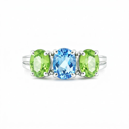 Green Amethyst Oval Ring 2.00 Ct. 925 Sterling Silver Stackable Eternity Band Gi