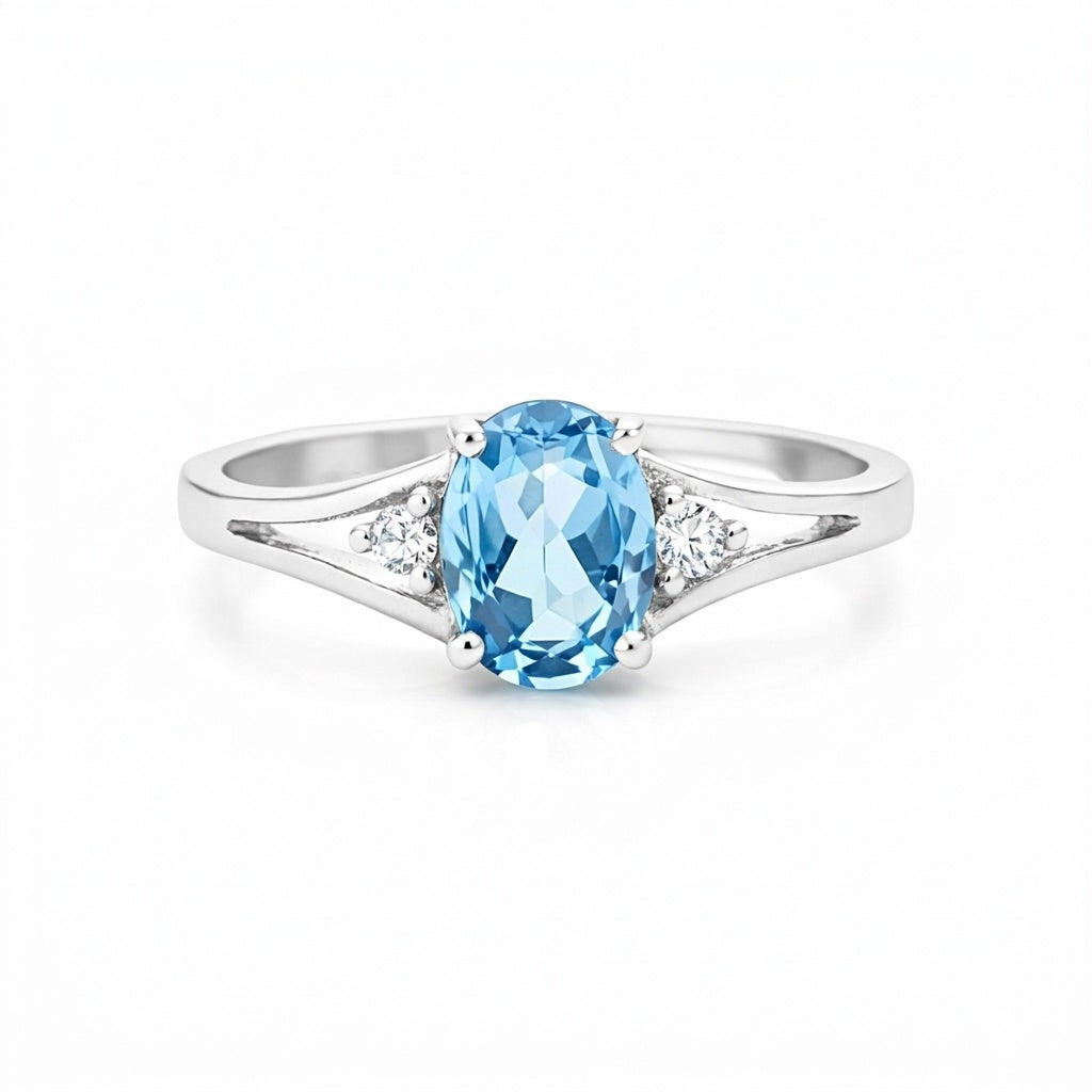 2.45 Ct. Blue Aquamarine Ring Oval Cut 925 Sterling Silver Eternity Band Fine Gi