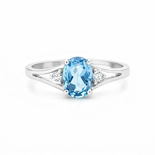2.45 Ct. Blue Aquamarine Ring Oval Cut 925 Sterling Silver Eternity Band Fine Gi