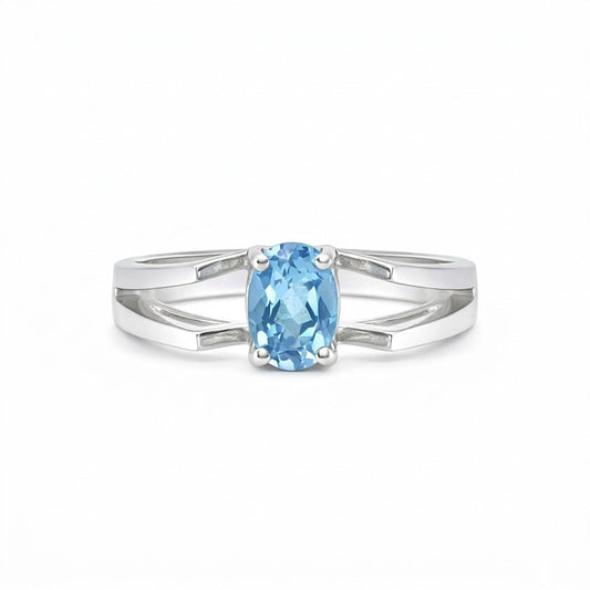 Blue Aquamarine Oval Cut Solitaire Ring 2.10 Ct. 925 Sterling Silver Gift for He