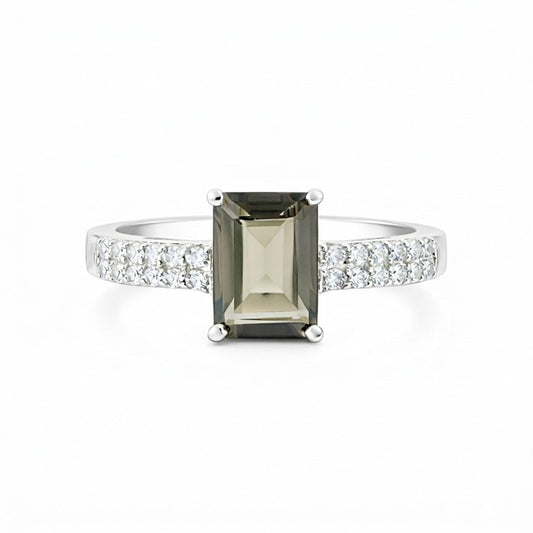Brown Topaz Emerald Ring 1.24 Ct. 925 Sterling Silver Stackable Eternity Band Gi