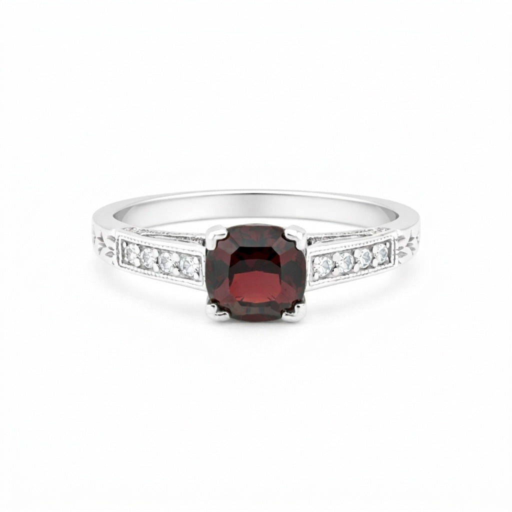 Garnet Oval Solitaire Ring 1.25 Ct. 925 Sterling Silver Birthday Fine Jewelry Gi