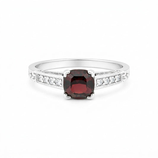 Garnet Oval Solitaire Ring 1.25 Ct. 925 Sterling Silver Birthday Fine Jewelry Gi
