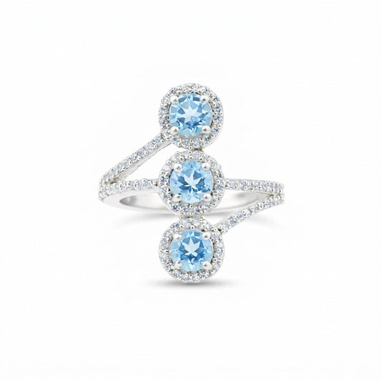 Aquamarine Round Cut Ring 3.78 Ct. 925 Sterling Silver Gift for Her Women