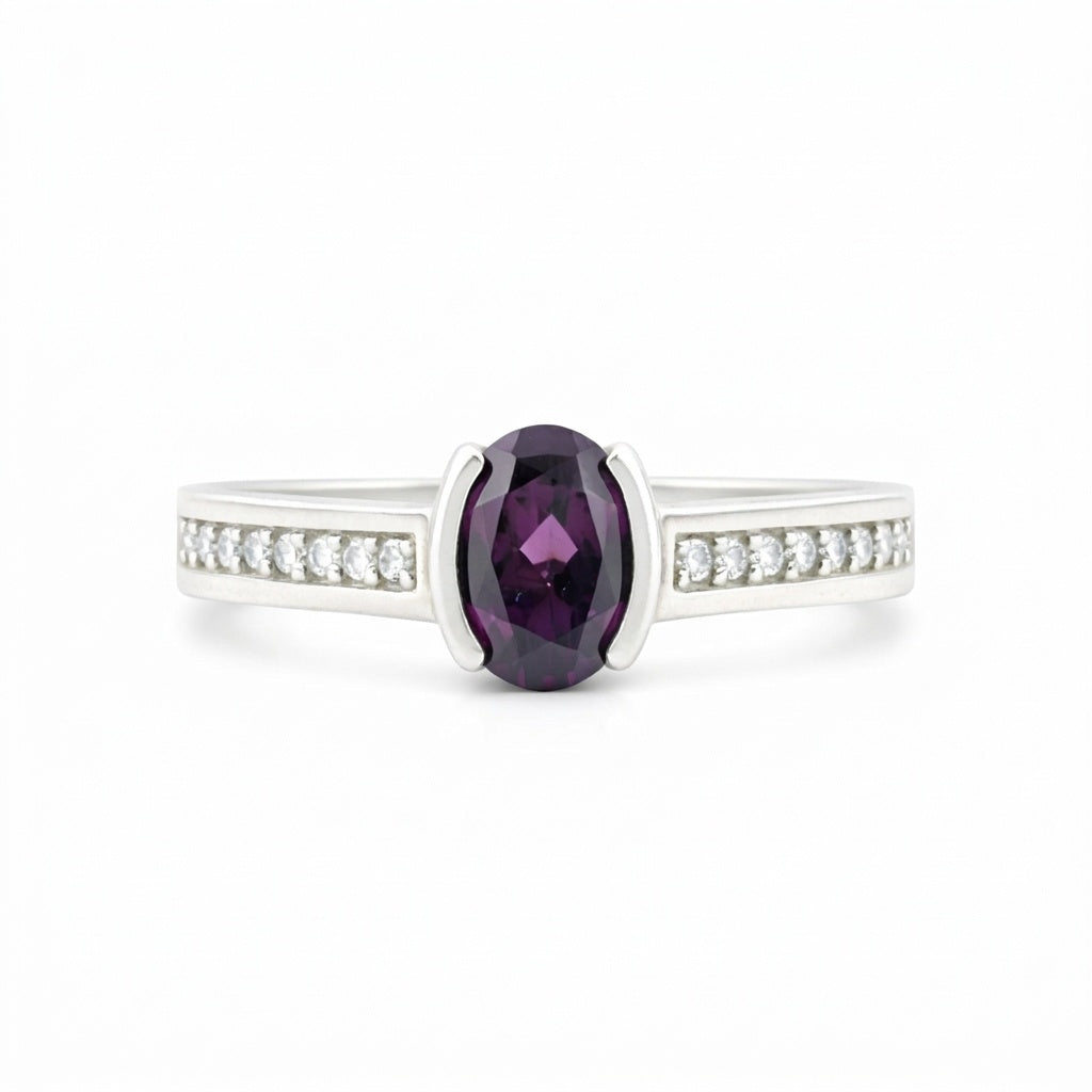 2.25 Ct. Purple Amethyst Ring Oval Cut 925 Sterling Silver Eternity Band Fine Gi