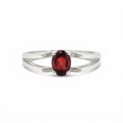 Red Garnet Solitaire Ring 3.73 Ct. Oval Cut 925 Sterling Silver Stackable Band