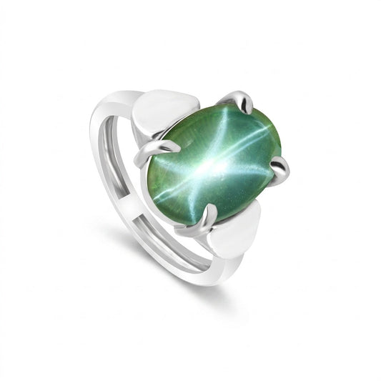 Green Sapphire Oval Cabochon Ring 7.50 Ct. 925 Sterling Silver Stackable Eternit