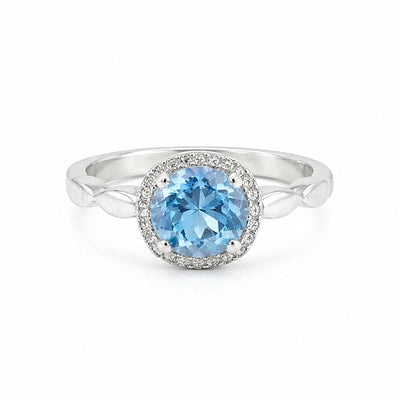 Certified Blue Aquamarine 5.50 Ct Round Cut Ring 925 Sterling Silver for Wedding