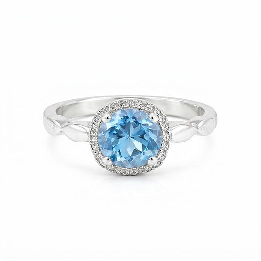 Certified Blue Aquamarine 5.50 Ct Round Cut Ring 925 Sterling Silver for Wedding