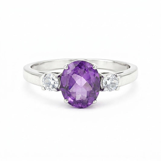 Certified Purple Amethyst Oval Ring Crafted in 925 Sterling Silver Gift for Her