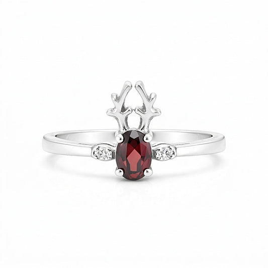 Women Oval Red Garnet Ring Handcrafted in 925 Sterling Silver for Wedding