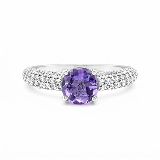 925 Sterling Silver Purple Amethyst Round Cut Ring for Women Timeless Design