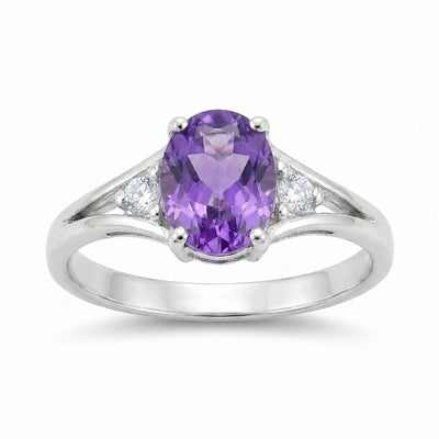 Oval Purple Amethyst Statement Ring in 925 Sterling Silver for Women Chic Design