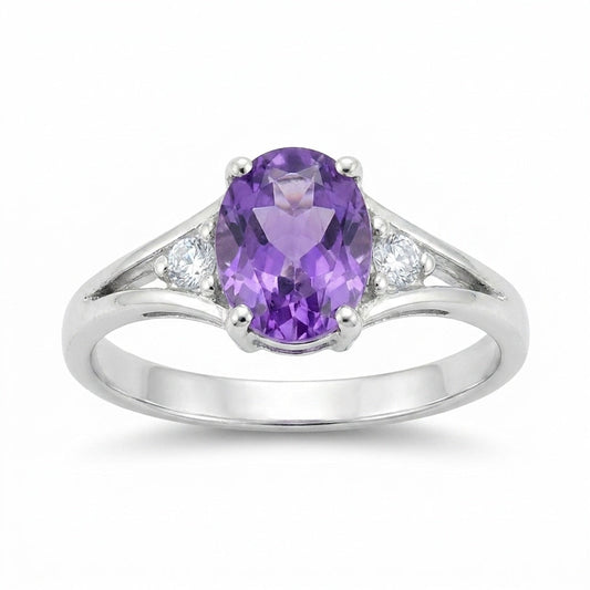 Oval Purple Amethyst Statement Ring in 925 Sterling Silver for Women Chic Design