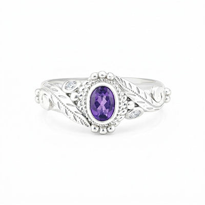 Handmade Oval Cut Purple Amethyst Ring in 925 Sterling Silver for Wedding