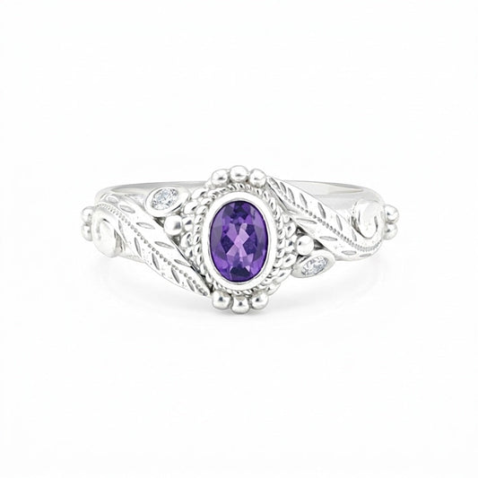 Handmade Oval Cut Purple Amethyst Ring in 925 Sterling Silver for Wedding
