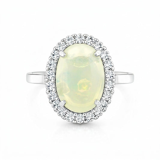 Oval Cabochon White Fire Opal Ring Crafted in 925 Sterling Silver for Her