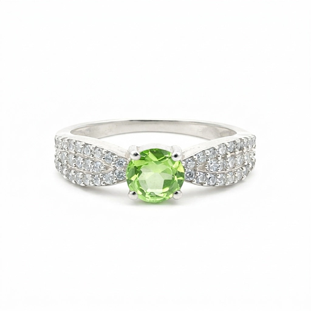 Green Amethyst 7.20 Ct Round Cut Ring in 925 Sterling Silver for Her Chic Design