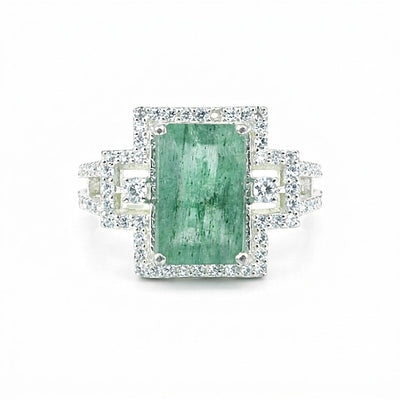 925 Sterling Silver Emerald Cut Green Emerald Ring 4.20 Ct for Wedding