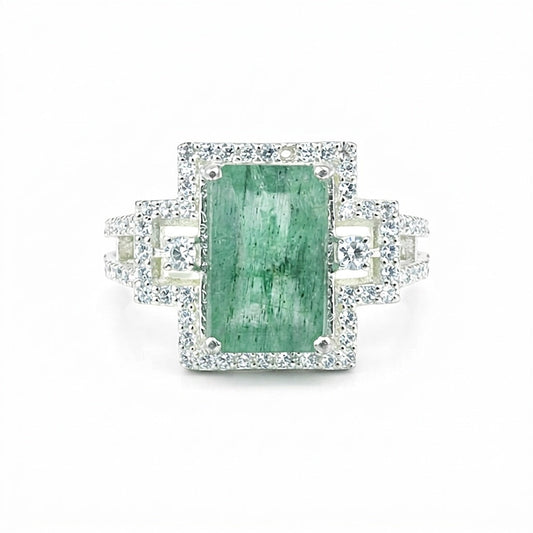 925 Sterling Silver Emerald Cut Green Emerald Ring 4.20 Ct for Wedding