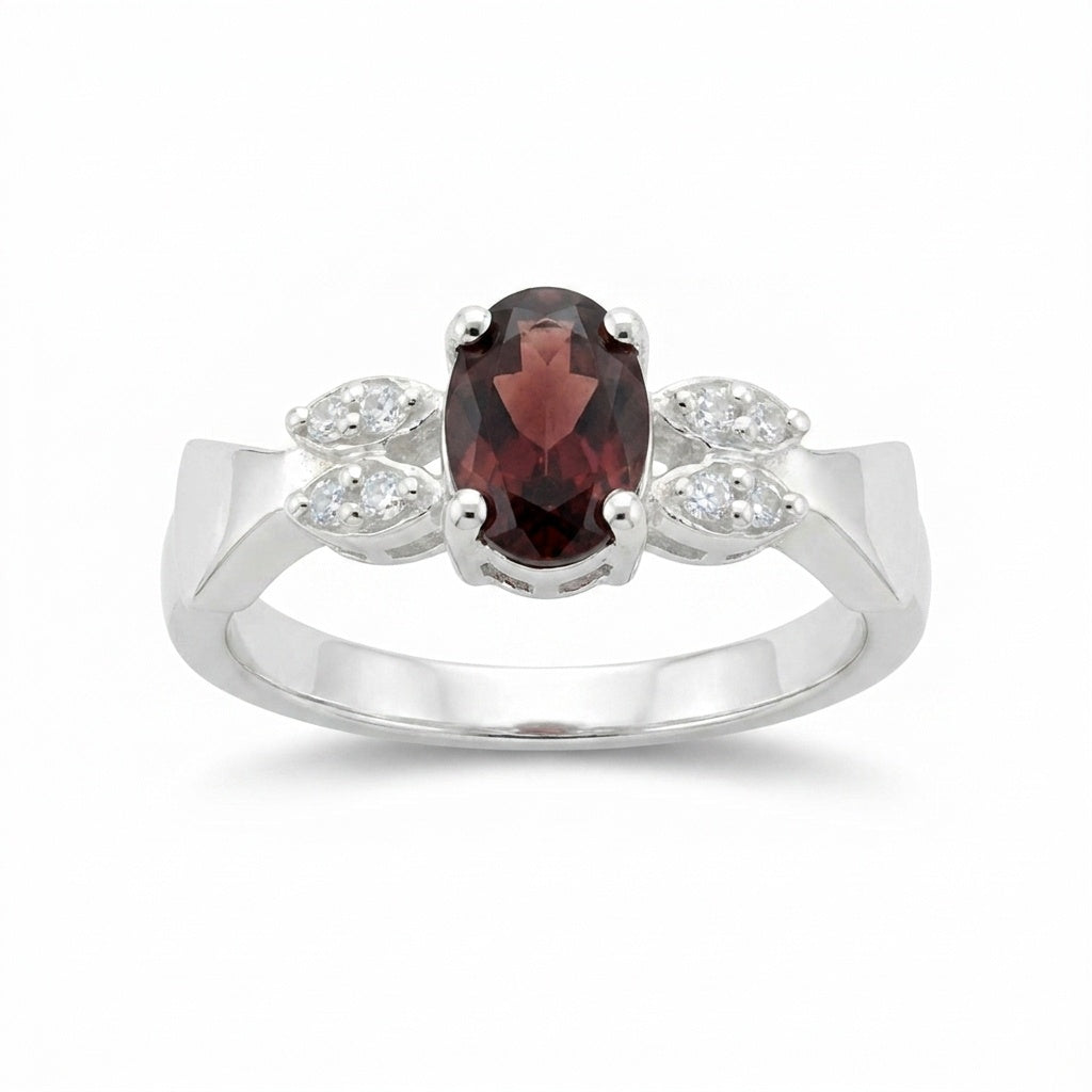 Red Garnet Ring Oval Cut 7.00 Ct 925 Sterling Silver Gift for Her Modern Design
