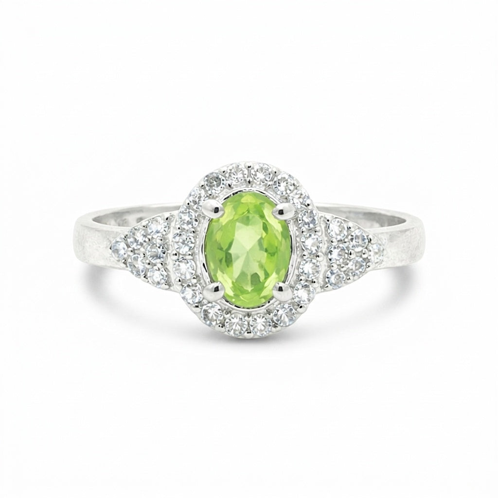 Fine Jewelry Green Amethyst Ring Oval Cut in 925 Sterling Silver for Anniversary