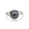 Black Pearl Round Ring Set in 925 Sterling Silver for Her Bridal Style