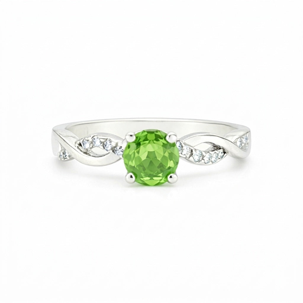 Elegant Round Green Amethyst Ring Handcrafted in 925 Sterling Silver for Women
