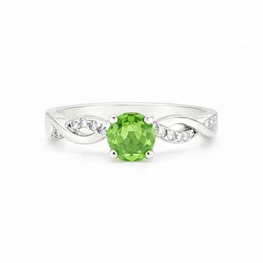 Elegant Round Green Amethyst Ring Handcrafted in 925 Sterling Silver for Women