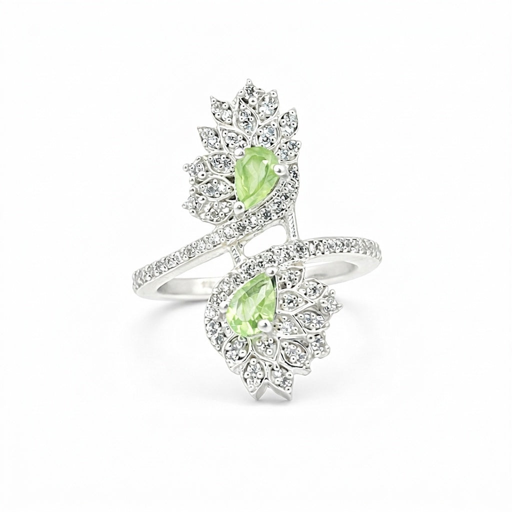 925 Sterling Silver Green Amethyst Oval Cut Ring for Women Statement Piece