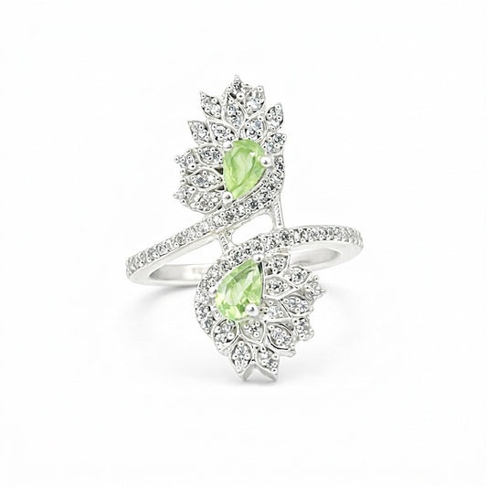 925 Sterling Silver Green Amethyst Oval Cut Ring for Women Statement Piece