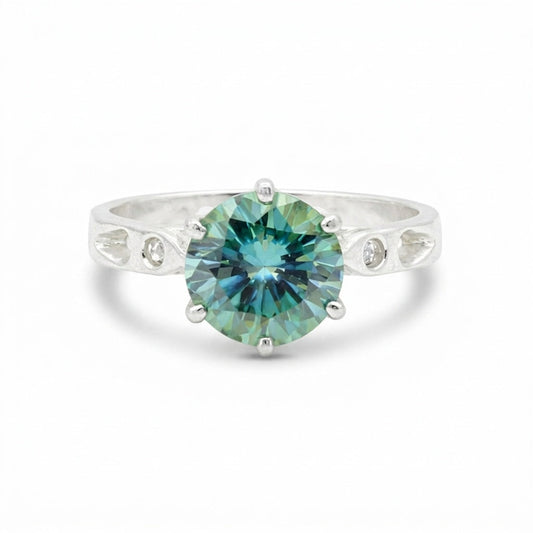 Blue Moissanite Ring 4.85 Ct Round Cut 925 Sterling Silver for Wedding
