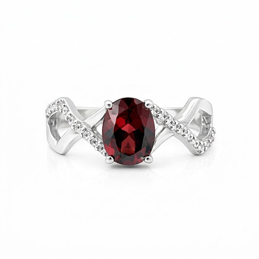 Certified Red Garnet Oval Ring Crafted in 925 Sterling Silver Gift for Her