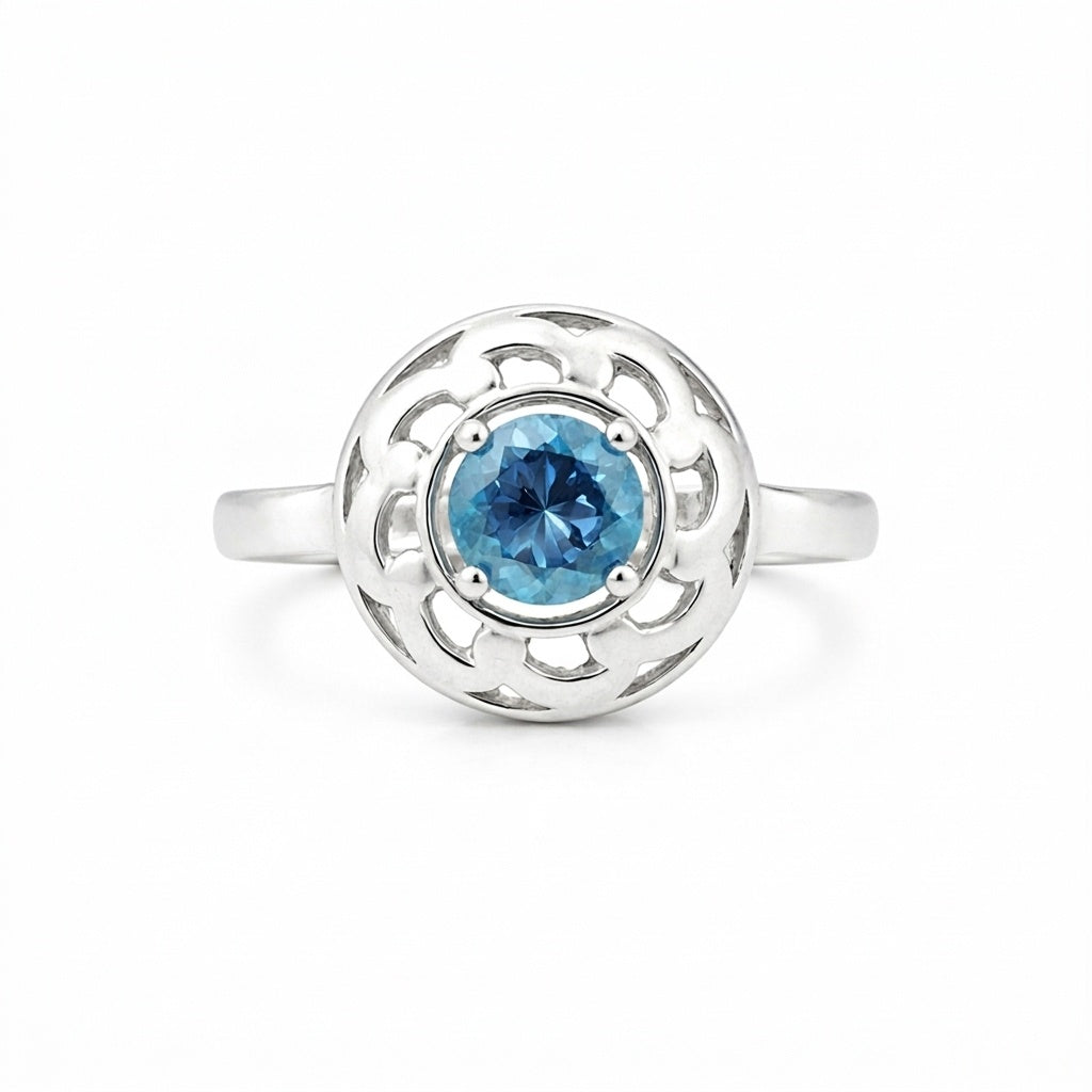 Round Blue Aquamarine Ring Crafted in 925 Sterling Silver for Her Everyday Wear