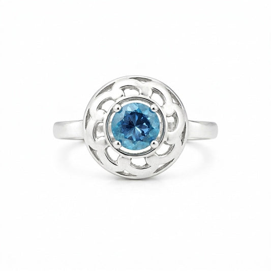 Round Blue Aquamarine Ring Crafted in 925 Sterling Silver for Her Everyday Wear