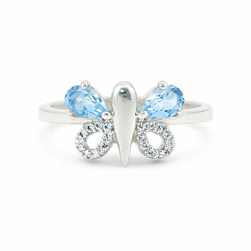Certified Jewelry Pear Cut Blue Aquamarine Ring in 925 Sterling Silver