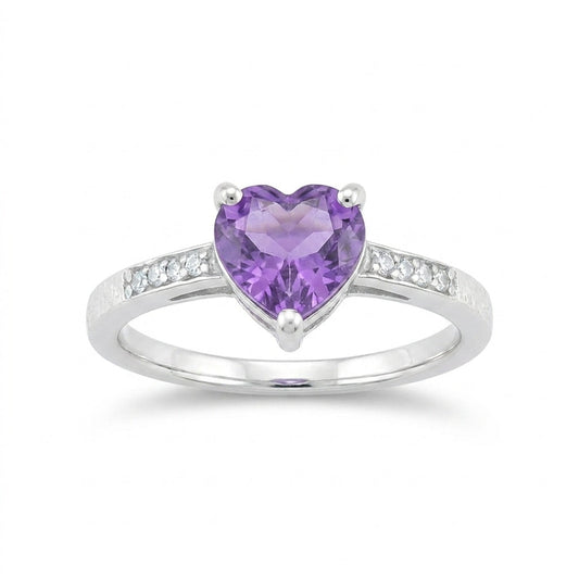 Certified Heart Purple Amethyst Ring in 925 Sterling Silver for Women Boho Style