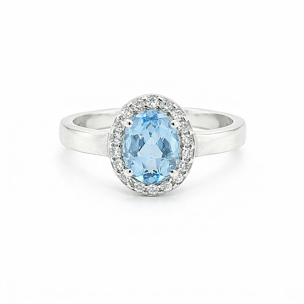 3.65 Ct Blue Aquamarine Oval Ring in 925 Sterling Silver for Wedding Boho Style
