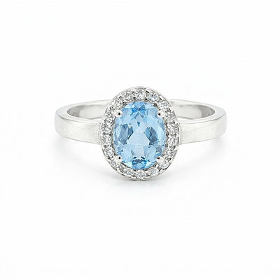 3.65 Ct Blue Aquamarine Oval Ring in 925 Sterling Silver for Wedding Boho Style