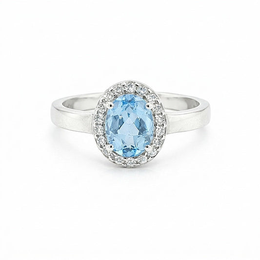 3.65 Ct Blue Aquamarine Oval Ring in 925 Sterling Silver for Wedding Boho Style