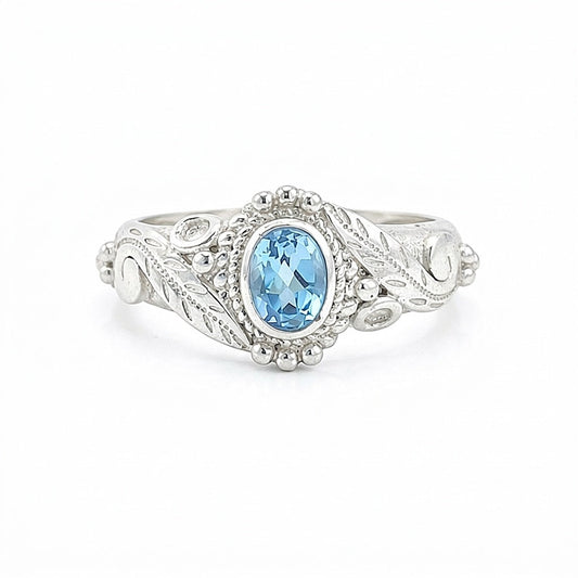 925 Sterling Silver Blue Aquamarine Oval Cut Ring for Women Luxury Style