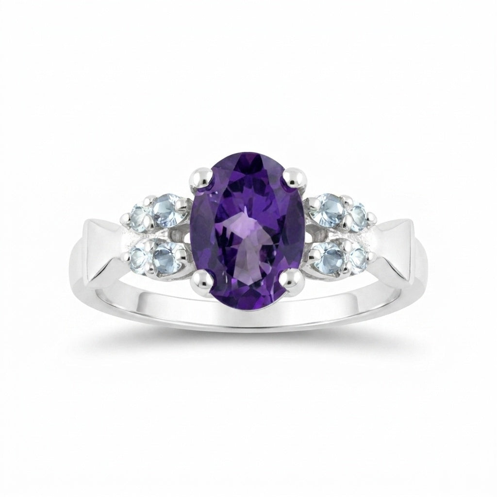 Oval Cut Purple Amethyst 3.65 Ct Ring in 925 Sterling Silver for Women