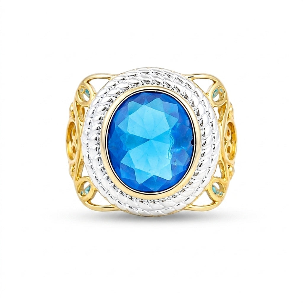 Blue Topaz 3.20 Ct Oval Cut Ring in 925 Sterling Silver Gift for Her Chic Design
