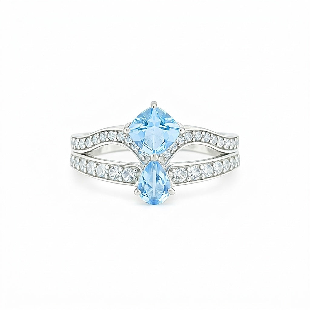 3.30 Ct Blue Topaz Pear Ring in 925 Sterling Silver Gift for Her Timeless Design