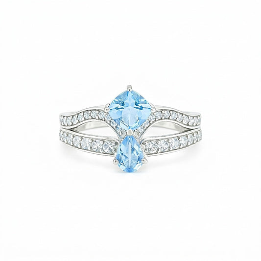3.30 Ct Blue Topaz Pear Ring in 925 Sterling Silver Gift for Her Timeless Design