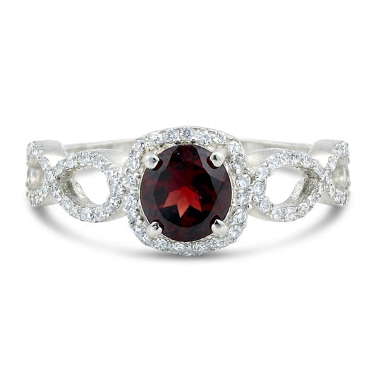 Certified Round Red Garnet Ring in 925 Sterling Silver for Women Luxury Style