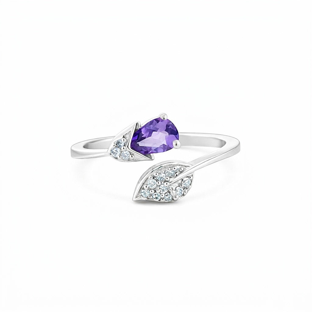 925 Sterling Silver Purple Amethyst Pear Cut Ring for Women Classic Design