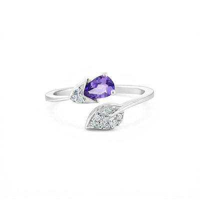 925 Sterling Silver Purple Amethyst Pear Cut Ring for Women Classic Design