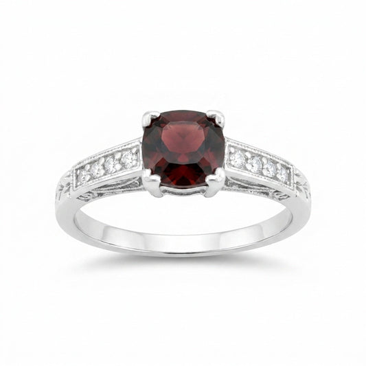 Cushion Red Garnet Statement Ring in 925 Sterling Silver for Women Elegant Look
